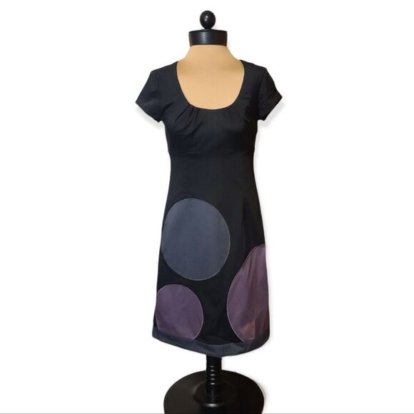 Boden Black Modern Dress Gray Purple  Circles Size 4 - Picture 1 of 8